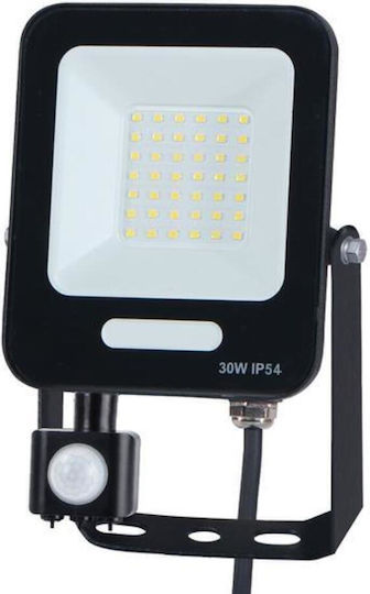 Eurolamp Waterproof LED Flood Light 30W Natural White 4000K With Motion Sensor IP54