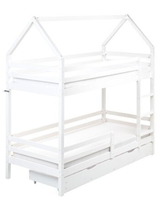 Kids Bed Bunk Single with Storage Space White f...