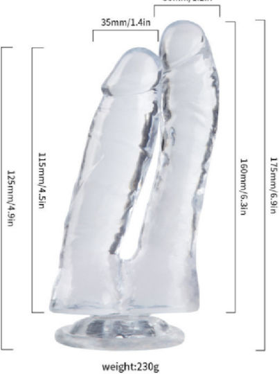 APH Διπλό Dildo με Βεντούζα Διάφανο