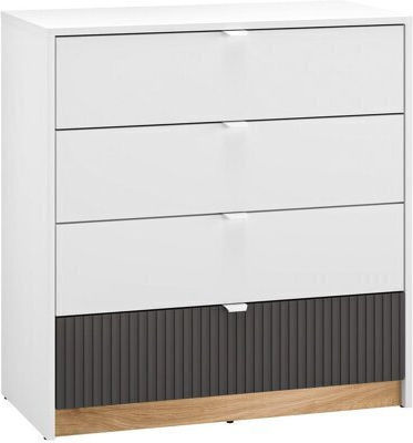 Orlviro 105 Wooden & Metallic Chest of Drawer Graphite, White, Oak 82x40x85cm