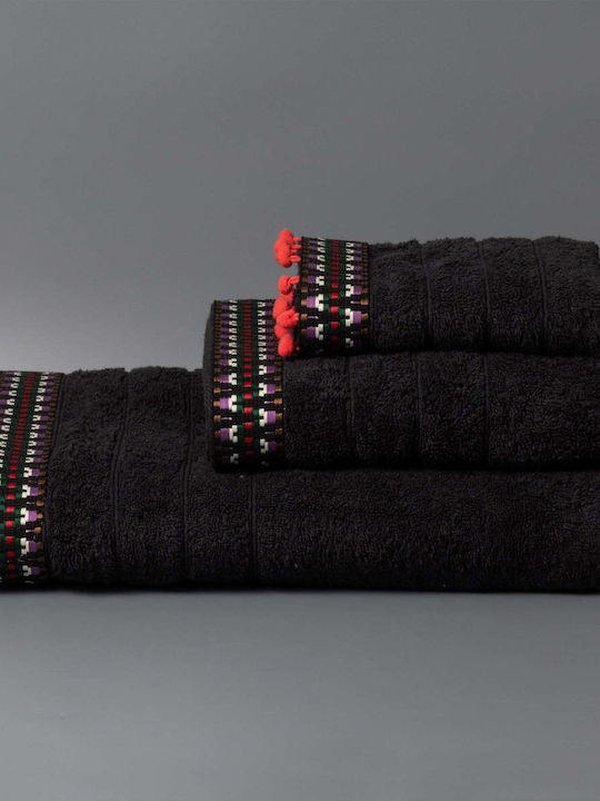White Fabric Bath Towel Cotton 70x140cm Black W...