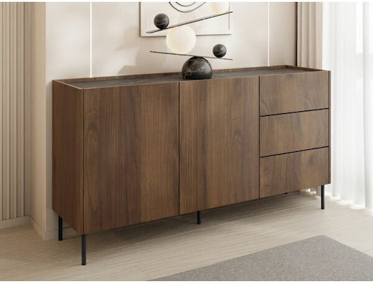 Bufet Comfivo Belviro cu Sertare Black Marble, Walnut 160x37x78cm