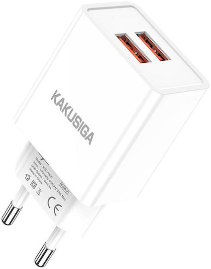 Kakusiga Φορτιστής Χωρίς Καλώδιο με 2 Θύρες USB-A Λευκός (KSC-1620)