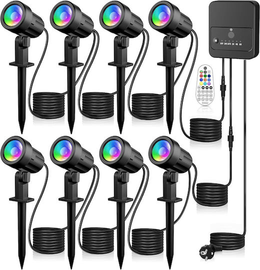Set 8 Lămpi Solare RGB cu Senzor de Mișcare și Telecomandă IP66