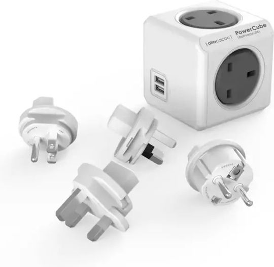 Allocacoc Rewirable PowerCube with Surge Protection 5 Positions with Cable 1m Gray