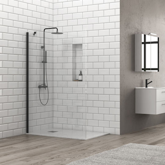 Karag Σταθερό Πλαϊνό Ντουζιέρας 30x200cm Clear Glass Black