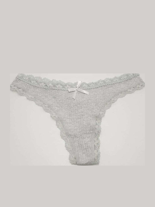 Women's String with Lace Gray