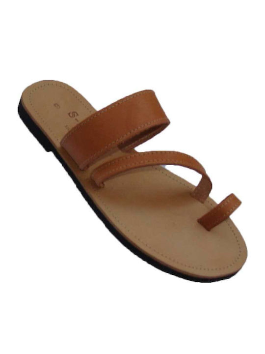 Leather Women's Flat Sandals in Beige Color
