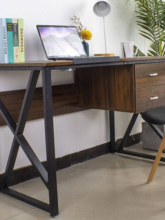 Computer Office Wooden Walnut with Metal Legs 110x55x75cm