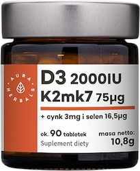 Aura Herbals Witamina D3 2000 IU + K2 + Cynk + Selen Витамин 2000иу 90 Таблетки