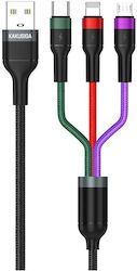 Kakusiga USB към Lightning / Type-C / micro USB Кабел 1.2м KSC-481/Черно