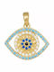 Charm Talisman Constantin Ochi Protector Din Aur Galben 14 Carate Cu Zircon Albastru