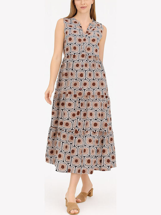 Cuca Summer Midi Dress with Ruffles Beige