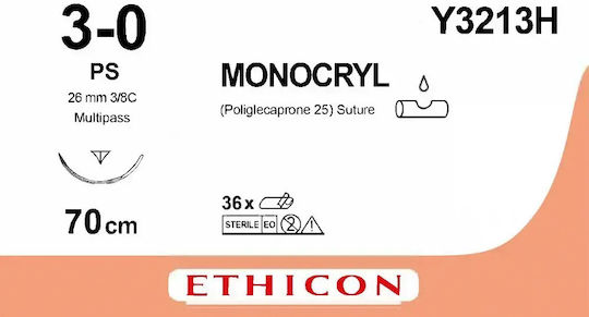 Ράμμα Ethicon Monocryl Απορροφήσιμο 3/0 26mm 70cm W3213