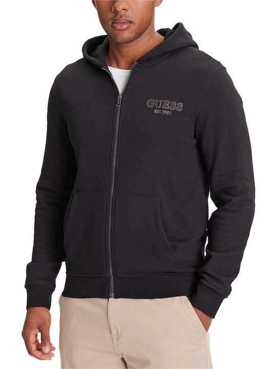 Guess Ζακέτα Jet Black με Κουκούλα