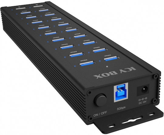 Icy Box USB-Hub 20 Anschlüsse USB 2.0 mit Anschluss an einen Computer USB-A