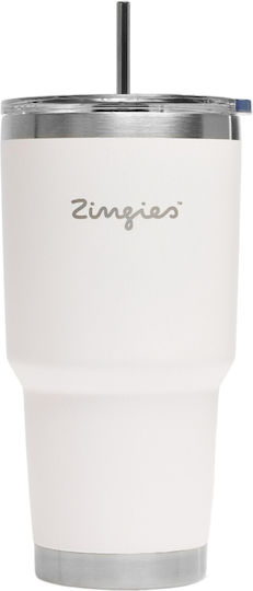 Zingies Glass Thermos Stainless Steel BPA Free 880ml White with Straw and Cap-Cup