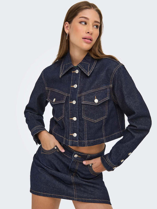 Women's Crop Jean Jacket for Spring or Autumn Blue