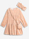 Children's Dress Long Sleeve Velvet Set with Accessories Pink