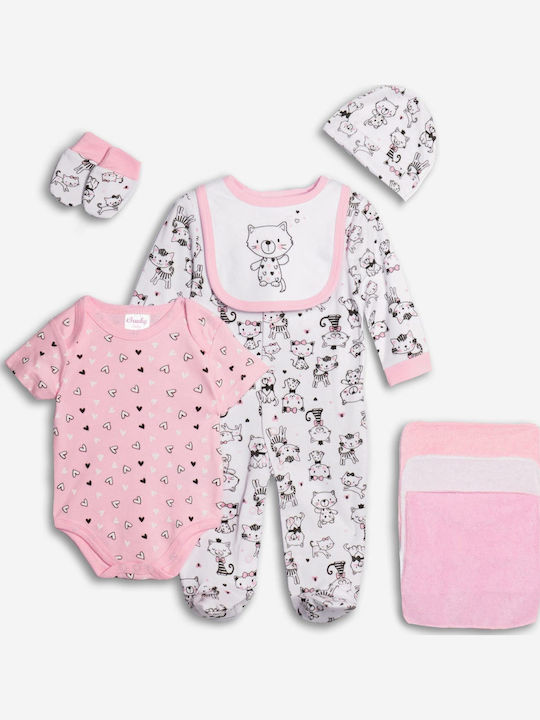 Funky Baby Bodysuit Set Short-Sleeved with Accessories Pink 8pcs