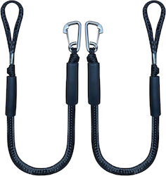 Set 2 Elastic Bungee Cords 1.2–2.1 M Stainless Steel Carabiner – Extendable Mooring Boat Pontoon Jet Ski Black