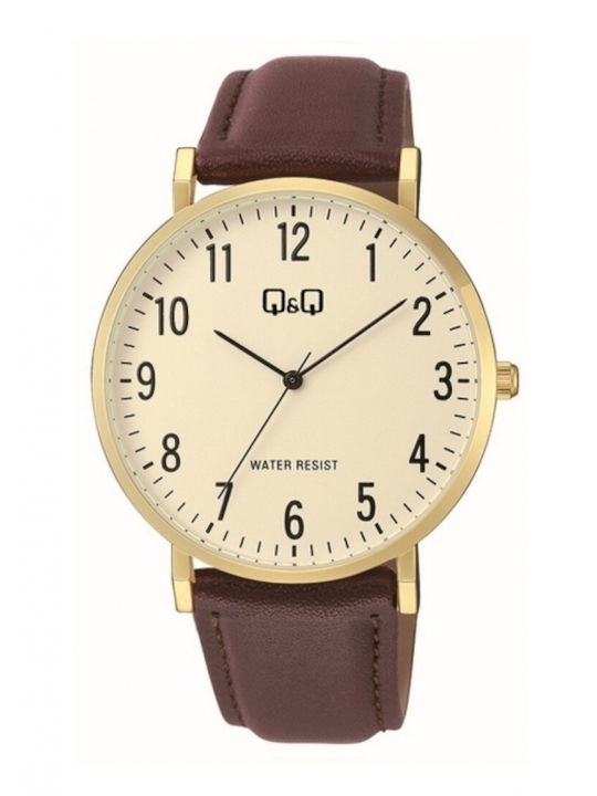 Q&Q Ceas Barbati 43mm Baterie Cu Curea Din Piele Maro