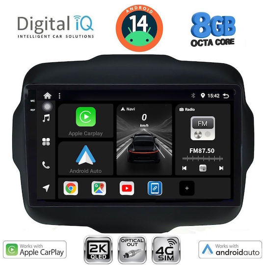 Digital IQ Ηχοσύστημα Αυτοκινήτου για Jeep Renegade 2014 (Bluetooth/USB/WiFi/GPS/Apple-Carplay/Android-Auto) με Οθόνη Αφής 9"