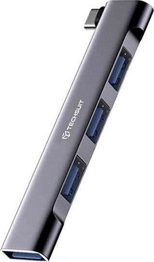 Techsuit USB 3.0 4 Port Hub with USB-C Connection Gray