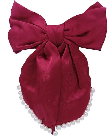 Satin Bow Pearls & Metallic Burgundy Clip