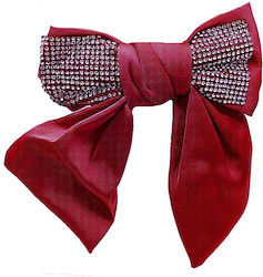Satin Glam Bow Strass & Metal Clip Burgundy