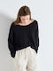 Damen Langarm Pullover Wolle Black