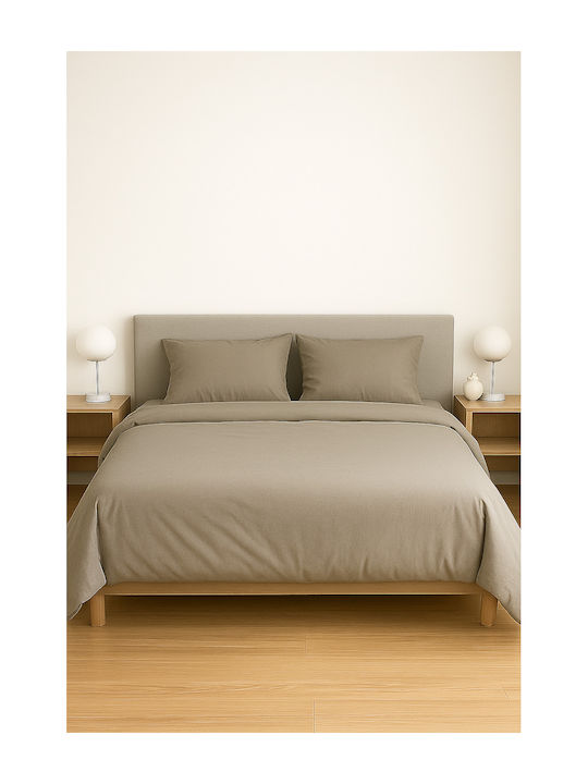 Sheet Super-Double with Elastic 160x200+35cm. Τ180 Grey-olive