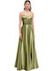 Summer Maxi Dress for Wedding Christening Satin Olive Green
