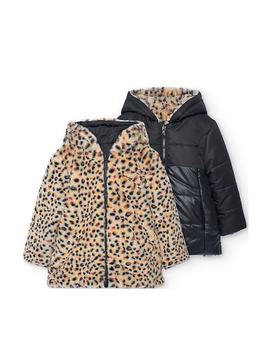 Kinder Freizeitjacke Beidseitig mit Kapuze Black, Leopard