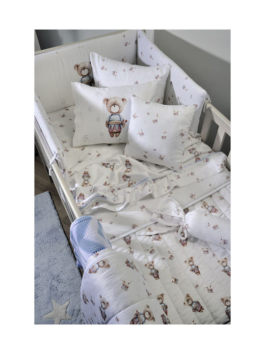 Down Town Home Bear Baby Sheets Set Crib Cotton Satin White 125x175cm 3pcs
