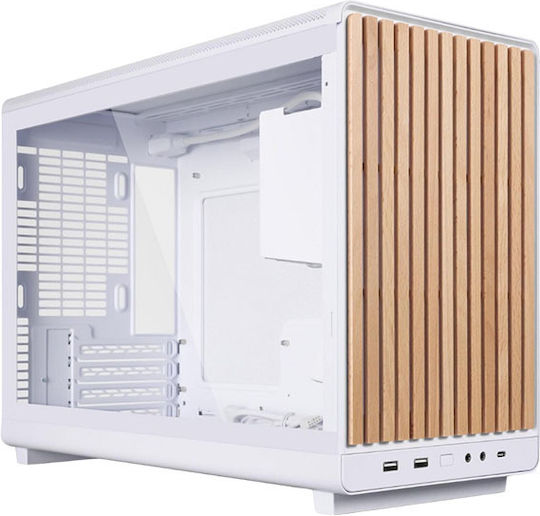 Lian Li DAN A3 Gaming Micro Tower Компютърна Кутия със Страничен Прозорец Дърво Бял