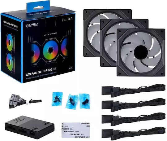 Lian Li UNI Fan SL-Infinity Reverse Blade Case Fan 120mm (2100rpm / 63.6cfm) με RGB Φωτισμό και Σύνδεση 3-Pin / 4-Pin PWM 3τμχ