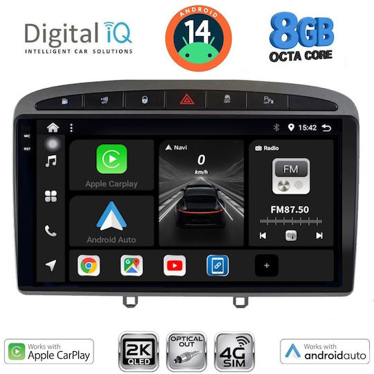 Digital IQ Ηχοσύστημα Αυτοκινήτου για Peugeot 308 / RCZ 2007-2012 (Bluetooth/USB/WiFi/GPS/Apple-Carplay/Android-Auto) με Οθόνη Αφής 9"