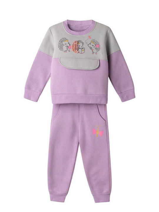 Evita Kids Sweatpants Set White-Purple 2pcs