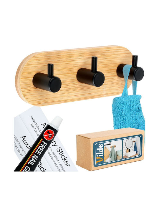Orion Wall Hanger Wooden 3 Hooks Brown 13.5x3.2x4.5cm