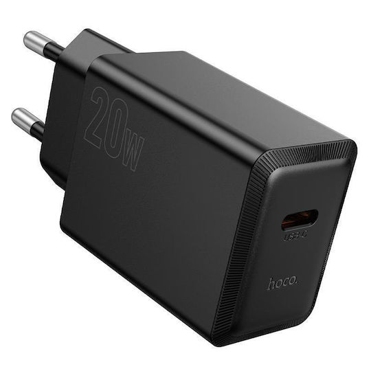Hoco Ladegerät ohne Kabel mit USB-C Anschluss 20W Stromlieferung Schwarzs (N68 Nuevo)