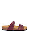 Leather Women's Flat Sandals Flatforms in Burgundy Color