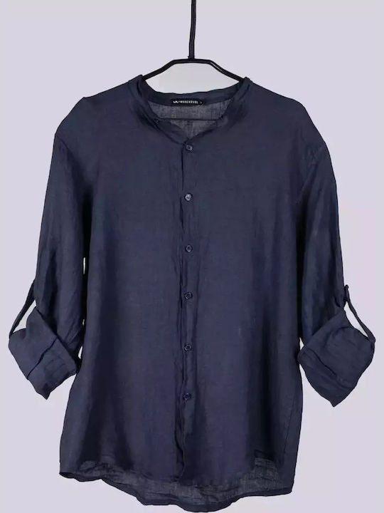 Langärmlig Leinen Hemd Blue