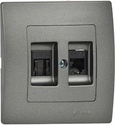 Lillium Πριζ.tf Rj11+data Rj45 C6 Ανθρακι Ματ M...