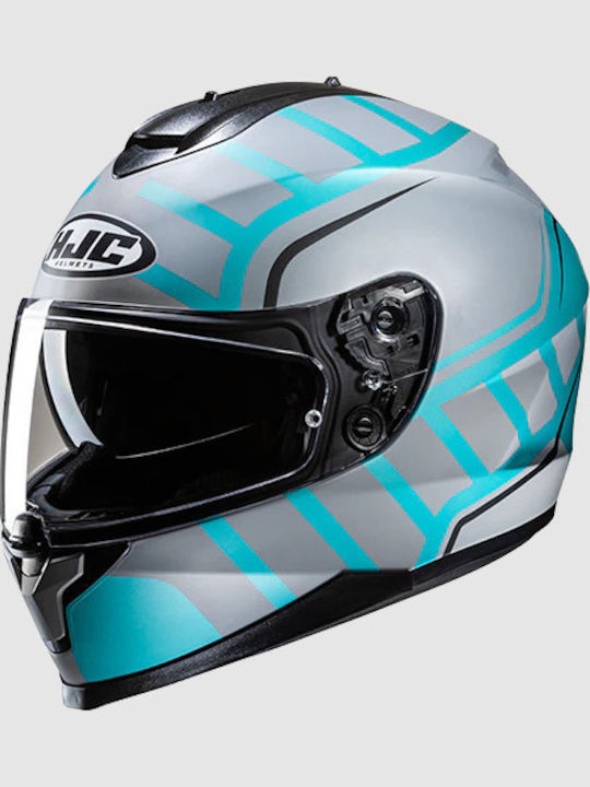 HJC C70N Holt Silver/Turquoise Full Face Motorc...
