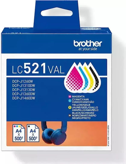 Brother LC521VAL Original Pack of 4 InkJet Printer Inks Yellow / Cyan / Magenta / Black (LC-521VAL)