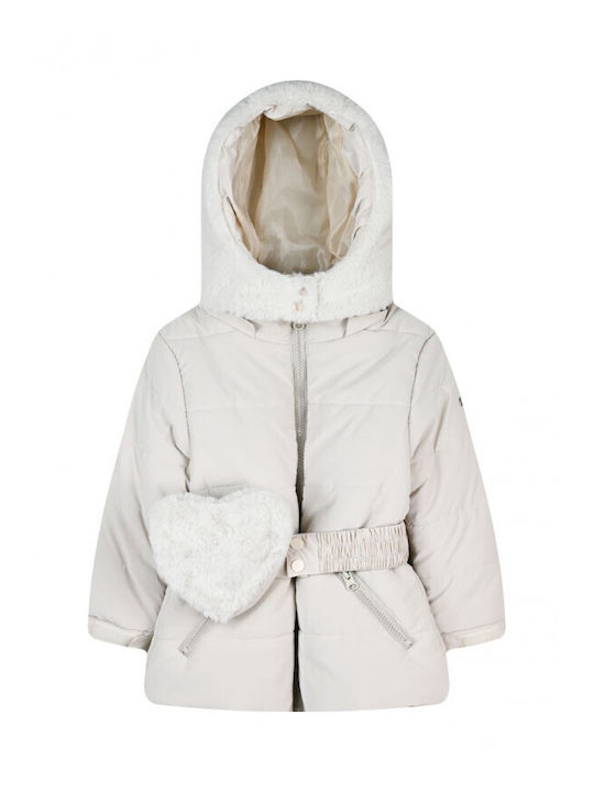Kids Casual Long Jacket with Hood Cream