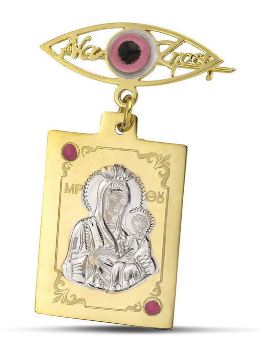 Themelidis Jewels Kinder Sicherheitsnadel aus Gold 14K mit Bild der Jungfrau Maria