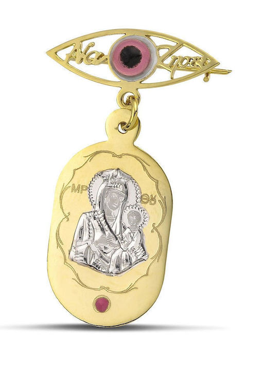 Themelidis Jewels Kinder Sicherheitsnadel aus Gold 14K mit Bild der Jungfrau Maria