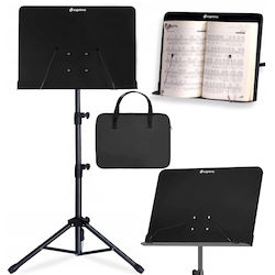 Suprimo D3 Set Music Stand Sheet Holder Adjustable Foldable Black Gig Bag Set 82-146 cm Up to 10 kg + Cover Foldable Tripod Orchestra Music Stand Sheet Music Carrying Case 820 1460 mm
